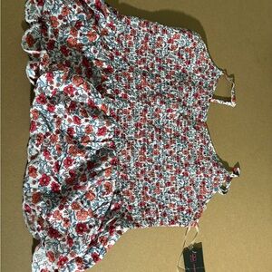 Floral Print Dress with Red and Black Accents